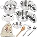 Produktbild Edelstahl Mini Küche Spielen Kochgeschirr Set, Küche Kochen Töpfe und Pfannen Kochgeschirr SpielzeugKinderküche Kochgeschirr SpielzeugMit 1 Blume Stoffbeutel, Altersgerecht 3+Jungen und Mädchen