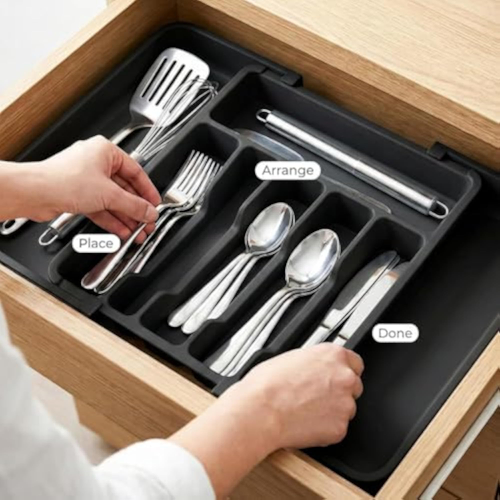 Drawer Organizer Tray, Adjustable Utensil Holder for Kitchen