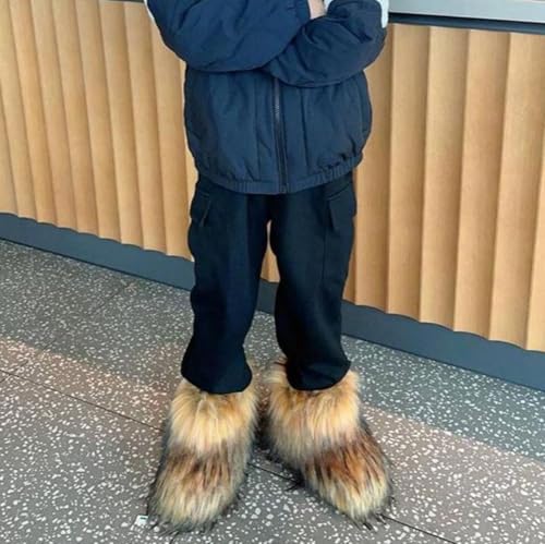 Girls Winter Faux Fur Ankle Boots Fluffy Furry Flat Snow Boots4