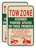 Tow Zone Assigned Parking Spaces, Violators Towed Signs, 18” x 12” Assigned Parking Space Signs, Tow Away Zone Signs, Rust-Free Aluminum, Weatherproof, Easy to Install, 2 Pack