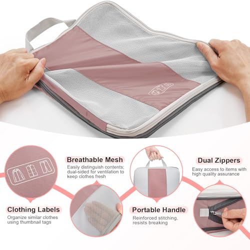Image of OlarHike 10-Pack Compression Packing Cubes for Travel Essentials,Compressible Expandable Packing Cubes for Suitcase,Luggage Garment Bags for Travel,Handy Helper for Organizing Clothes(Light Coral)