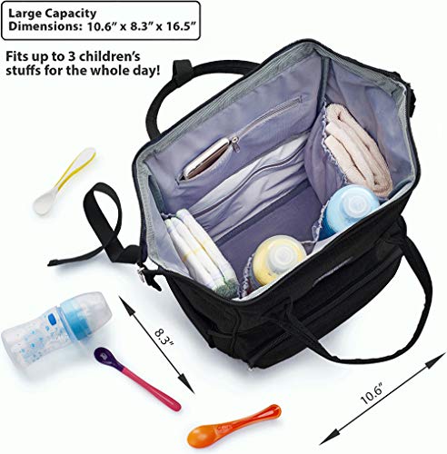 Diaper Bag Backpack, KiddyCare Multi-Function Baby Bag, Maternity Nappy Bags for Travel, Large Capacity, Waterproof, Durable & Stylish for Woman and Men, Black