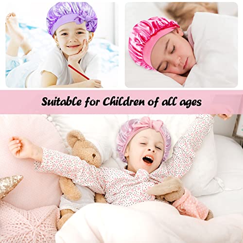 Songaa Kids Satin Bonnet Silky Sleep Cap - 3 Pack Soft Satin Bonnets With Elastic Strap For Baby Kids Toddler - Baby Silk Bonnets For Sleeping - Kids Satin Bonnet (Pink, Purple, Red) #TOP4