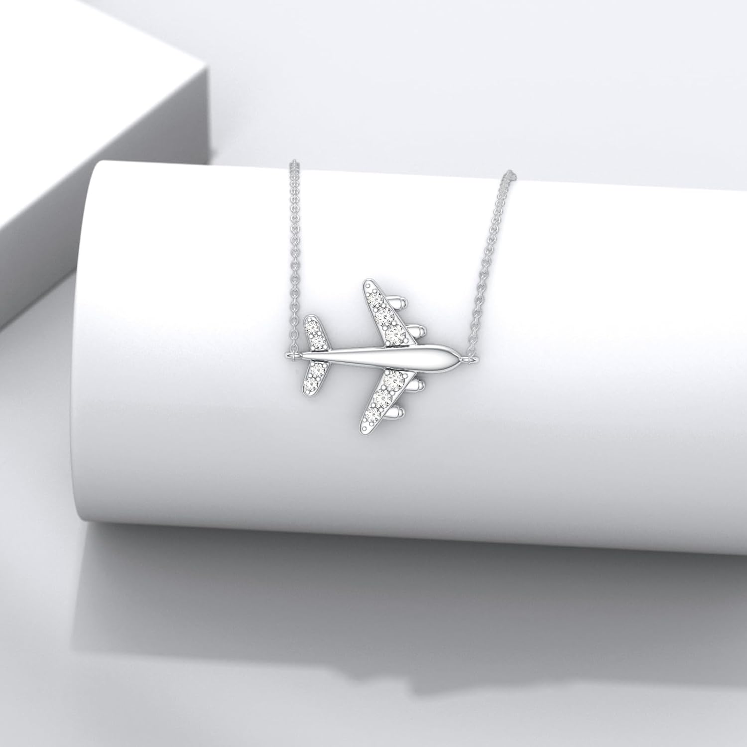 Diamond Airplane Choker Necklace for Women 925 Sterling Silver Airplane Sideways Pendant Necklaces Aircraft Jelwery Gifts for Stewardess,15+3 Inch Chain - Image 5