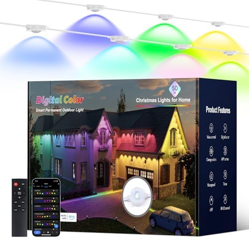 Permanent Outdoor Lights, 50ft with 30 RGB LED Lights for Daily and Accent Lighting, 49 Scene Modes+DIY for Outdoor Decor, IP66 Waterproof, Compatible with Alexa, Google Assistant