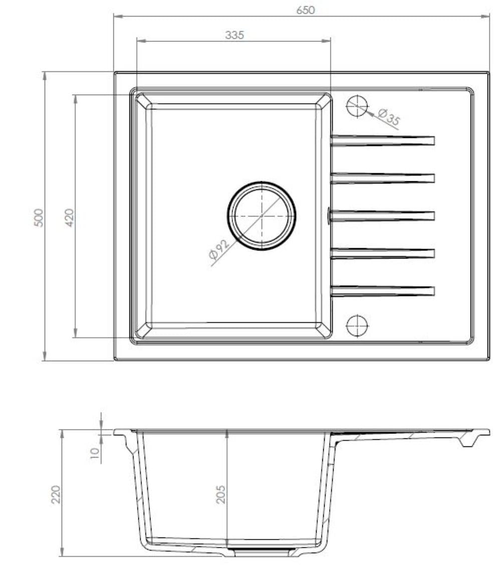 Fregadero AXION Una Cubeta Fregadero De Granito 65x50x20,5cm Beige, Fregadero De Cocina De Diseño Elegante Con Sifón, Escurridor, Fácil De Limpiar, Resistente A Los Arañazos