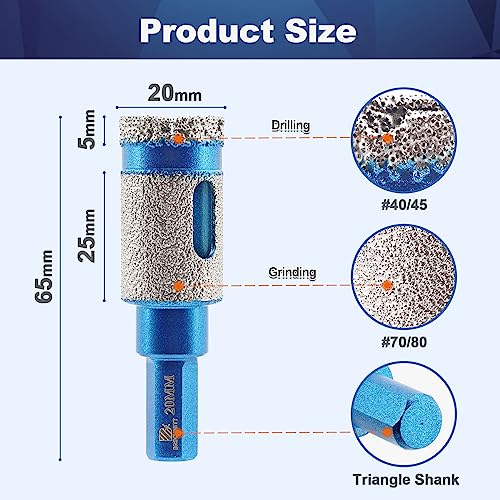 Dry Diamond Core Drill Bit,BRSCHNITT 4/5inch Diamond finger milling bit Triangle Shank for Porcelain Tile Ceramic Stone Granite Marble - Image 2