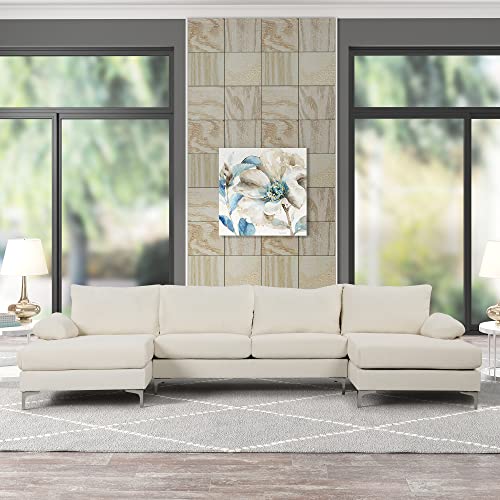Casa Andrea Milano Modern Large Boucle U-Shape Sectional Sofa, Double Extra Wide Chaise Lounge Couch, Cream #TOP24