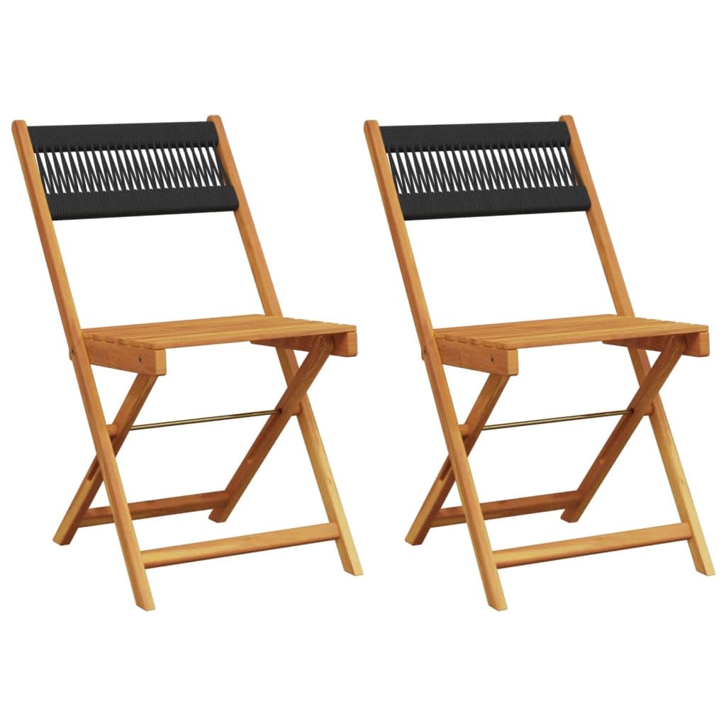 vidaXL Sillas de Bistró 2 uds, Asientos Plegables, Muebles de Comedor, Sillas para Jardín Patio, Madera Maciza de Acacia y Cuerda Negro