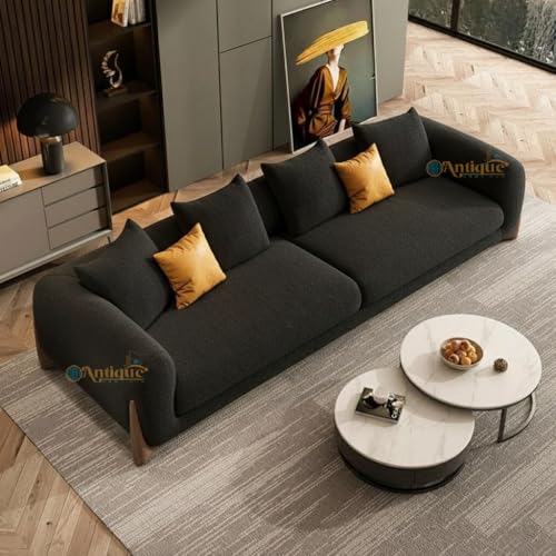 Image of Modern Sofa, Teddy Fabric, Chesterfield Style, Wooden Legs, for Living Room, Bedroom, Hallways (3+1+Ottoman, Black)
