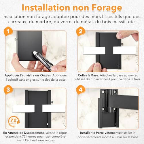 Étendoir mural rétractable CarBole en aluminium noir à 18 crochets - 6