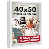 Americanflat Marco con Profundidad - Marco Fotos 40x50 cm Blanco Parte Trasera de Lino Suave - Marco de Fotos de Madera con Plexiglás y Accesorios para Colgar - Marco de Fotos Pared y Mesa