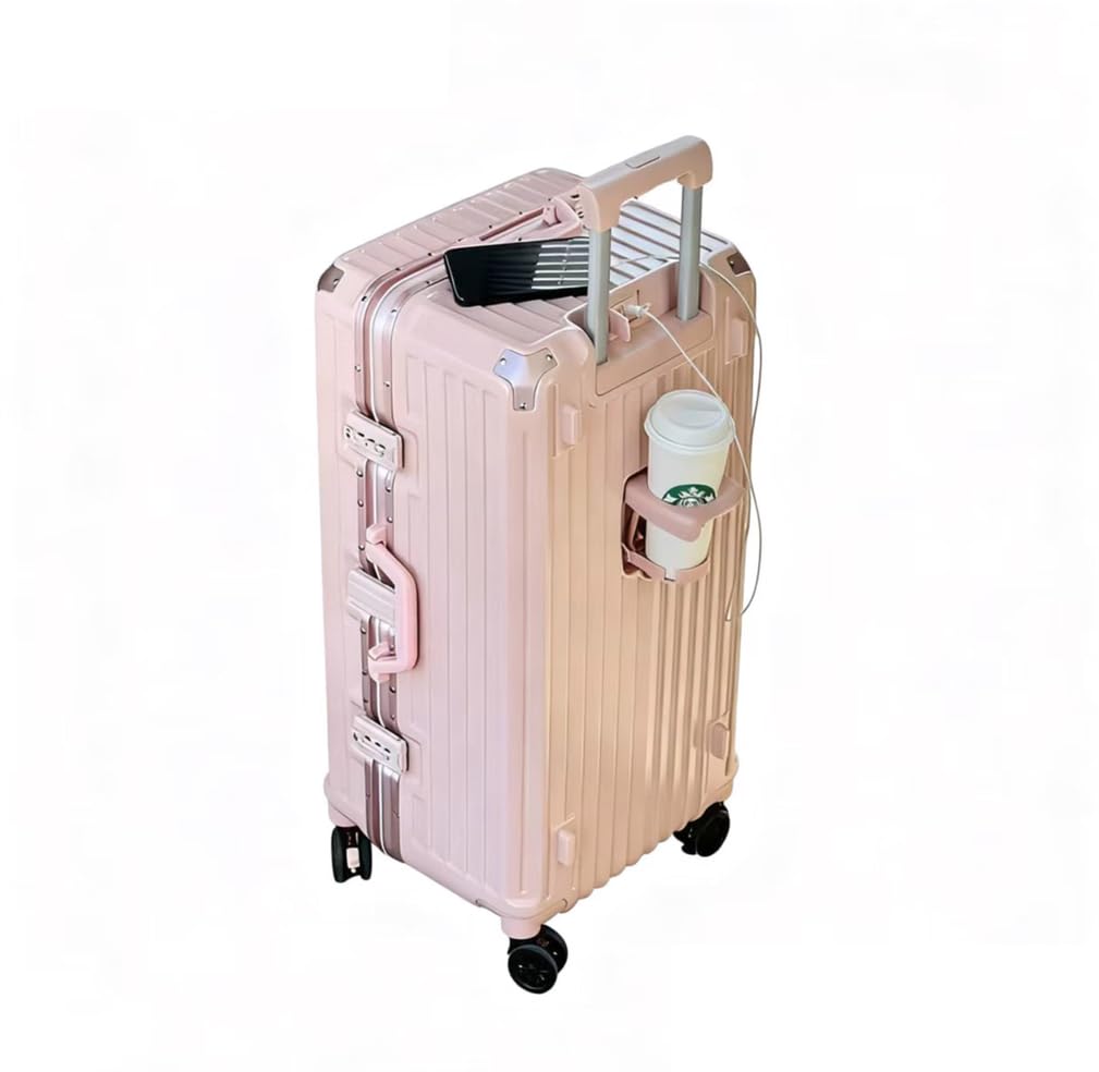 Suitcases Aluminum Frame Hardside Zipperless Carry on Luggage Large Suitcases with Wheels,Pink,24in