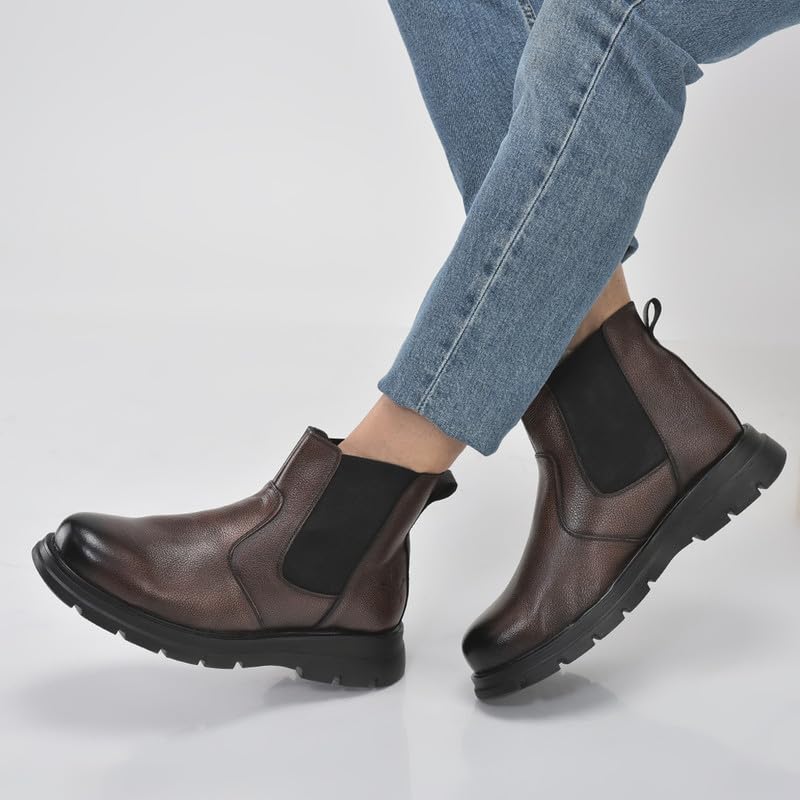 Image of FAUSTO Men Genuine Leather Slip On Boots | Chelsea Work Boots | Lightweight Memory Cushion Shoes | Formal Boots