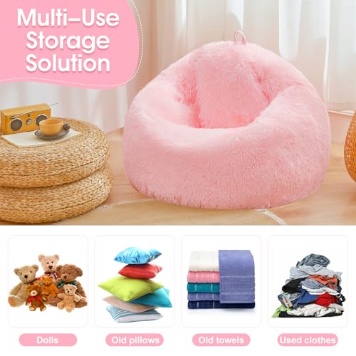 Pink fluffy bean bag chair covers (No Filler), comfy Plush Pink bean bag chair Cover for bedroom, stuffed animal Storage, kids adults teens girls bean bag chairs, Anti-Slip - Image 5