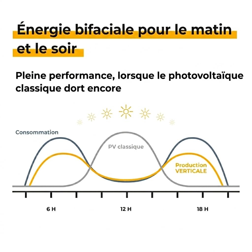 VERTICAL+ Système photovoltaïque 5 m – Bandes brise-vue photovoltaïques bifaciales pour clôtures à double fil, 936 Wc, kit complet avec onduleur et câble Schuko 10m - Prêt à brancher