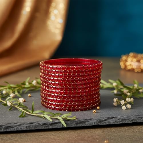 Image of SUNDRAM Raindrop Glass Bangles Set for Women & Girls, Transparent Crystal Kanch Ki Chudi for Wedding & Party, Set of 12