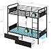 Jocoevol Metal LED Bunk Bed Twin Over Twin with 2 Storage Drawers, USB Charging Station, Industrial Bunkbeds Heavy Duty Bed with Safety Guardrail and Ladder, No Box Spring Needed, Black