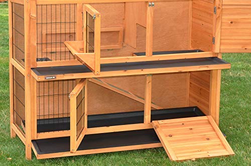nanook Kaninchenstall Hasenstall - draußen wetterfest - mit Softclose Dach - 122 x 50 x 101 - Farbe: Natur