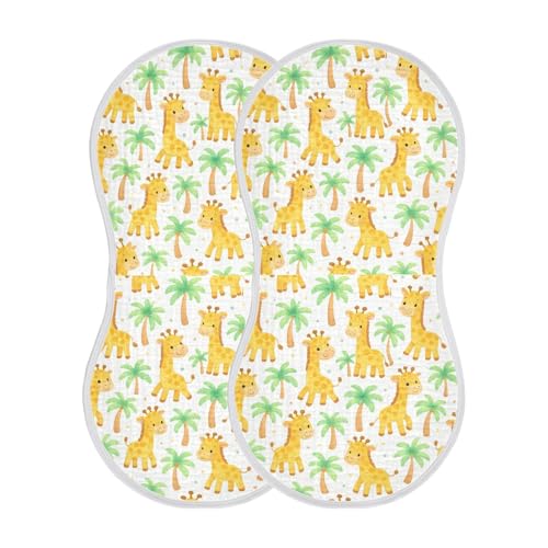 Cute Giraffes Baby Burp Cloths for Boys and Girls, Soft Muslin Spit Up Towels, 22"x11" Newborn Essentials for Feeding and Drooling, 2 Pack2