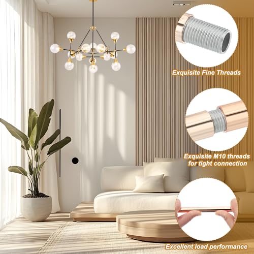 Image of PATIKIL Threaded Extension Rod, 4 Sets 12 inch M10 x 1mm Fine Thread Lamp Pipe with Lamp Pipe Nipples for Pendant Light Island Lighting Chandeliers Stems, Light Gold