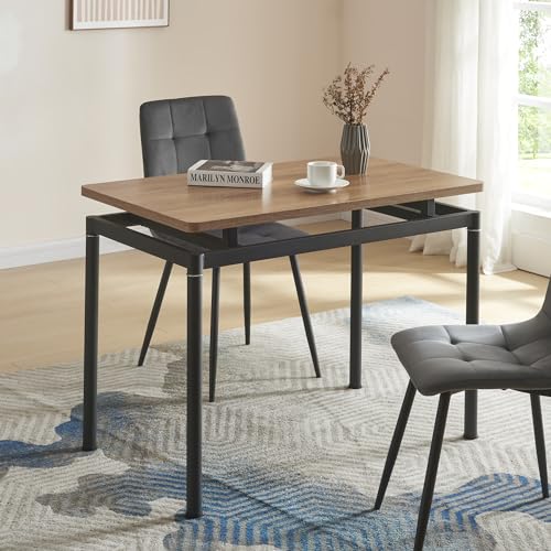 [en.casa] Mesa de Comedor Rectangular para Cocina Oficina 4 Personas Diseño Moderno Elegante 4 Patas de Acero Tablero de MDF 100 x 60 x 75 cm - Efecto Roble Negro