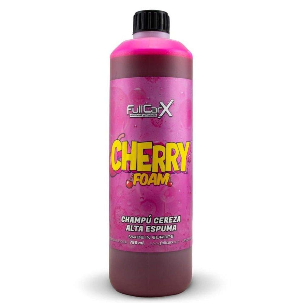 AutoFullCar – Kit Limpieza Premium Coche Moto FullCarX 750 ml – Total Wheel Limpia Salpicaderos Sin Siliconas Cera Carnauba Cherry Foam Bayetas Toalla XXL Detailing Exterior Interior