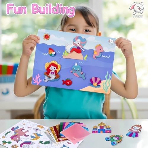 Image of Storio DIY Art & Craft Activity Toys - Foil Art Dream Set with Unicorn & Princesses| Non Messy Creative Activity Supplies| Best Gifts for Girls & Boys Ages 4, 5, 6, 7, 8, 9| Toys for Travel