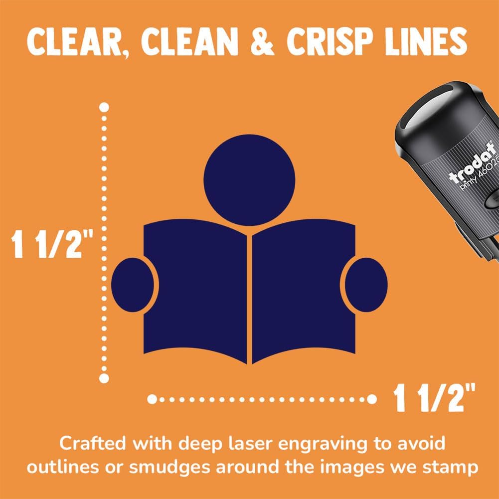 Reading Book Library Icon Self-Inking Rubber Stamp Ink Stamper for Stamping Crafting Planners - 1-1/2 Inch Large - Black Ink
