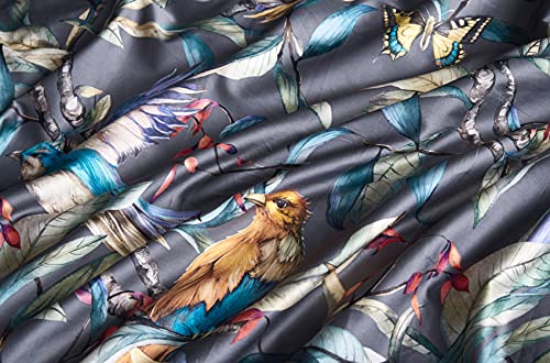 Eikei Home Chinoiserie Chic Peacock Floral Duvet Cover Paradise Garden Botanical Bird And Tree Branches Vintage Stylized Long Staple Cotton Bedding Set (Gray, King) #TOP2