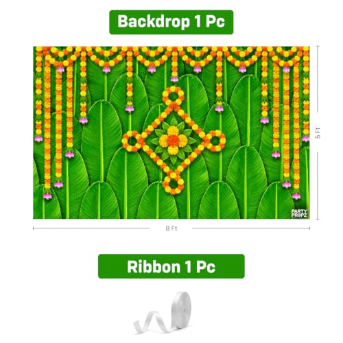 Image of Party Propz Banana Leaf Backdrop for Pooja Decoration-2 Pcs, Ganpati Decoration Setup for Home, Pooja Background Decor, Annaprasana Backdrop, Varalakshmi Decorative Items.