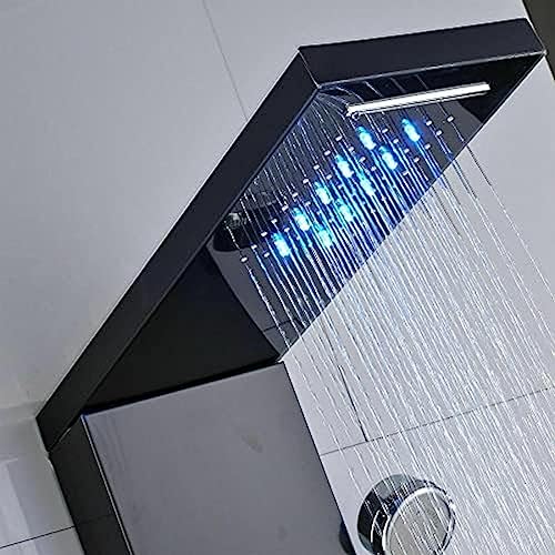 Columna de Ducha de Acero Inoxidable, Panel de Lluvia y Cascada con Masaje, Columna Mezcladora Termostática - Negro 9001, Negro 8009 miniatura 6