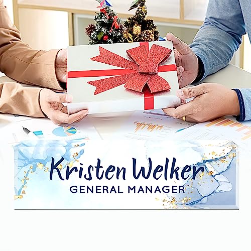 Image of Name Plate for Desk, Desk Name Plate Personalized, Office Decor for Women Men, Acrylic Desktop Accessories, Office Appreciation Gifts for Boss Social Workers Nurse Teacher Employee (Blue /White)