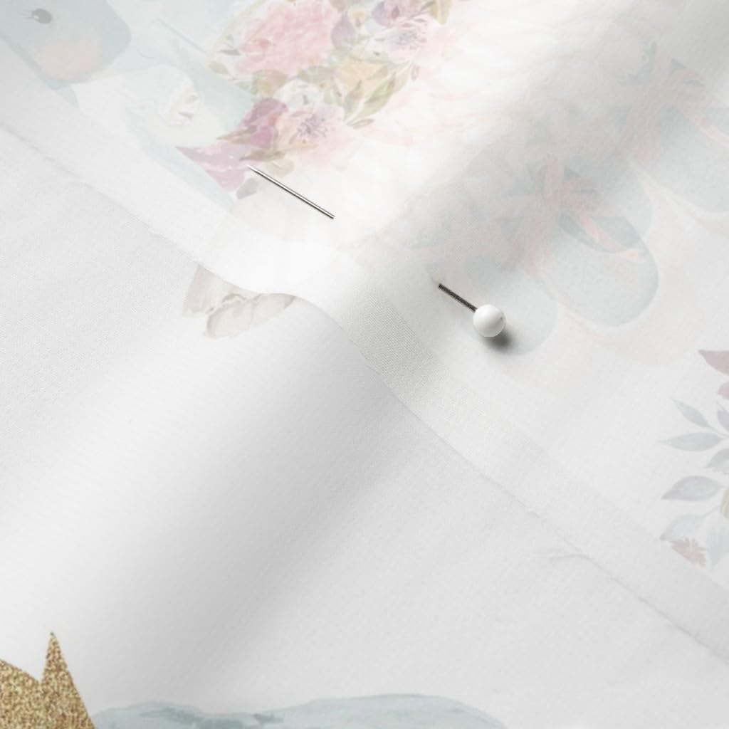 Spoonflower Fabric - Ballerina Elephant White Back Flowers Floral Stripes Girl Winter Printed on Chiffon Fabric by The Yard - Sewing Fashion Apparel Dresses Home Decor