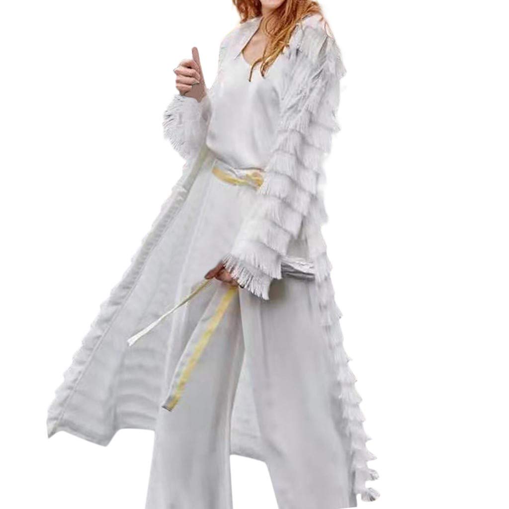 Women Cardigan Coat, Ladies Solid Color Lace Tassel Blouse Loose Casual Fashion Long Sleeve Long Smock