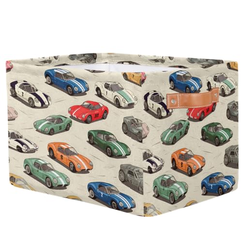 Image of Race Cars Storage Baskets for Organizing, Fabric Collapsible Storage Bins Box Cool Decorative Toy Organizer Baskets for Closet Shelves Gift Basket 1 Pc