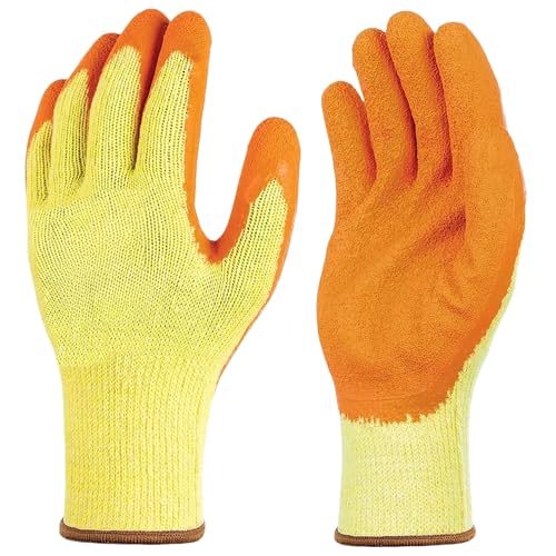 Image of Multipurpose Nylon Anti Cut PU Nitrile Coating Work Safety Gloves, Hand & Fingers, Gardening, Mechanical, Construction, Agriculture & Automotive - Durable & Comfortable (ORNAGEYELLOW-5PAIR)