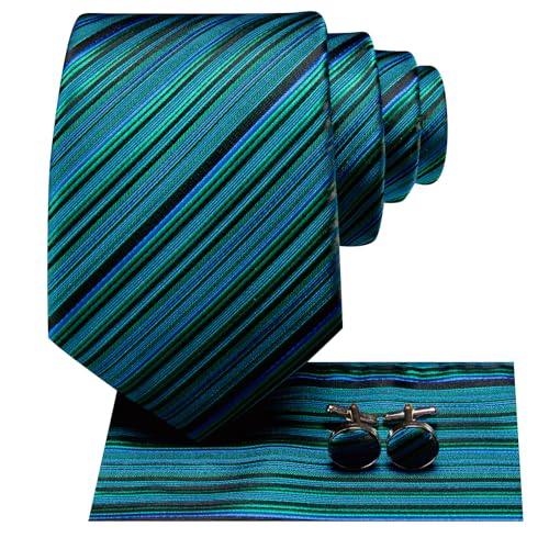 Hi-Tie Men Ties Sets Silk Stripe Paisley Necktie Pocket Square Cufflinks for Business Wedding - Image 3