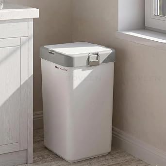 40 Litre Tekli Çamaşır Sepeti - Çöp Sepeti - Büyük Boy Çöp Kutusu - Dekoratif Çöp Sepeti - Gri Beyaz - 28x58,5x35 cm