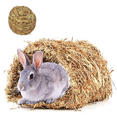 Tfwadmx Rabbit Tunnel Toy,Hand-Woven Timothy Grass Hut Bed,Rabbit Hideaway Toy,Natural Grass Rabbit House,Perfect for Bunny Guinea Pig Chinchilla Ferret Hamsters Rats