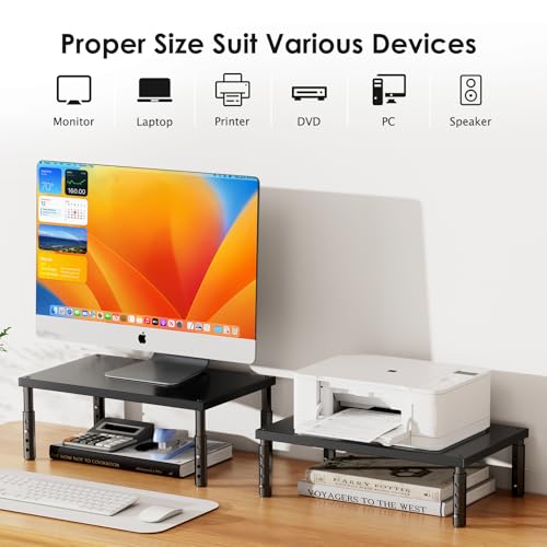 Image of ECOLOVI Adjustable Wood Computer Monitor Stand Riser, Office Desk Organizer and Accessories for Monitor, Laptop, PC, Printer, Office Desk Accessories Workspace Organizer for Home Office Supplies, Black