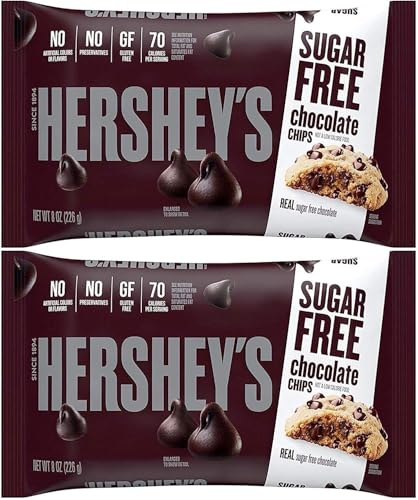 Hershey Zero Sugar Chocolate Baking Chips 8 oz Bags - Pack of 2 - Delicious for Baking or Eating - Make Sweet Treats that Everyone will Love - Gluten Free