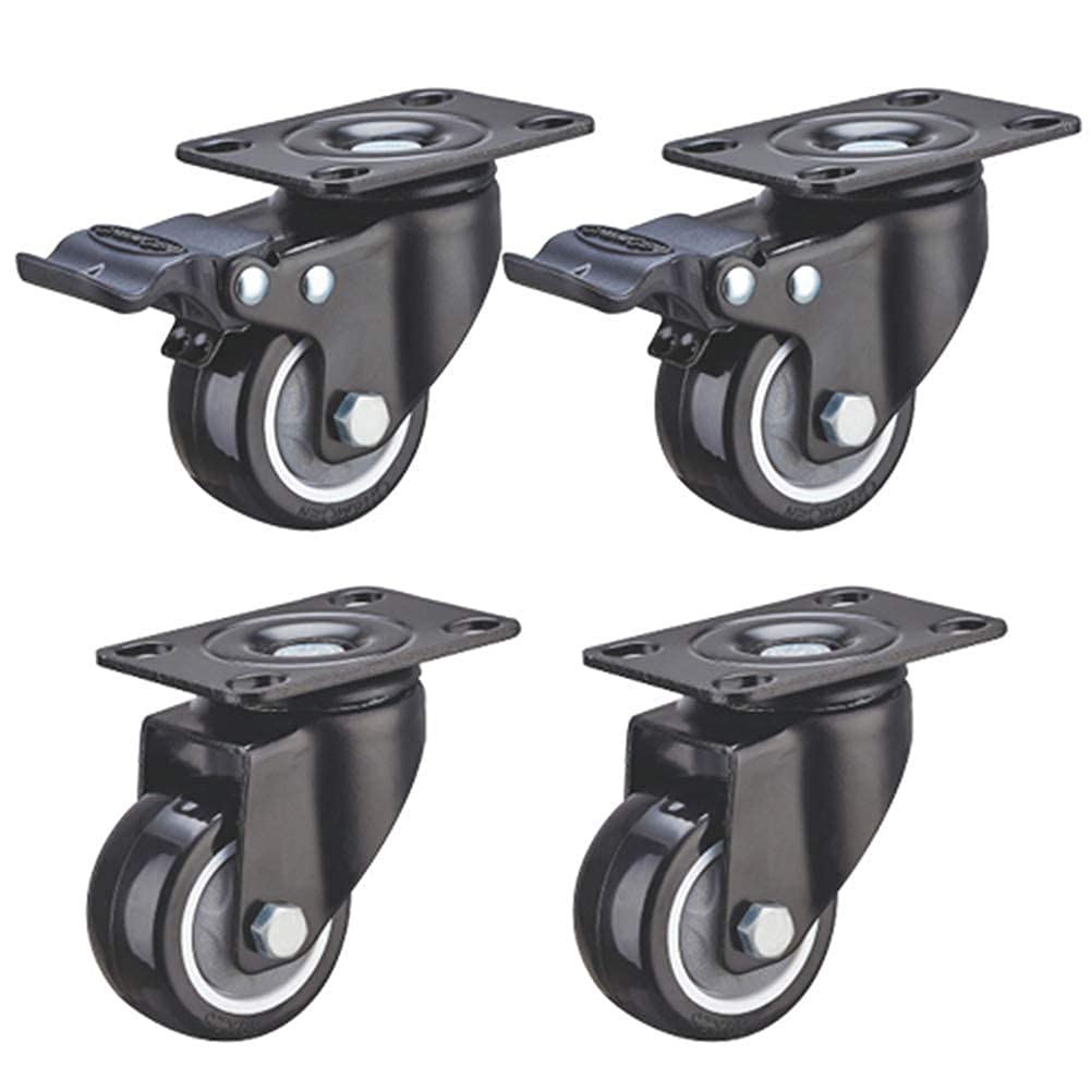 Roulettes de meuble pivotantes 50mm avec frein et plaque de transport lot de 4