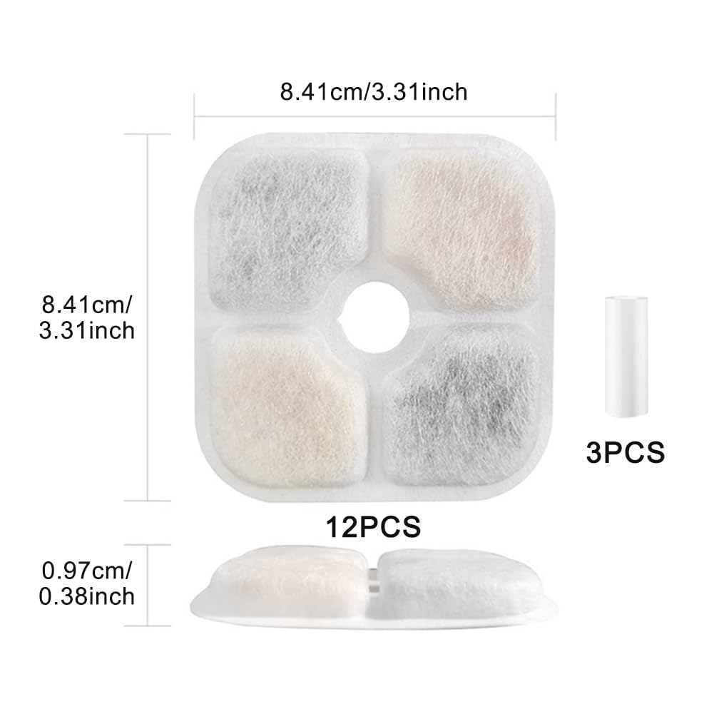 12 Pack Cat Water Fountain Filter, Water Fountain Filter Replacement, Pet Drinking Fountains with 3 Pump Tubes - Image 2