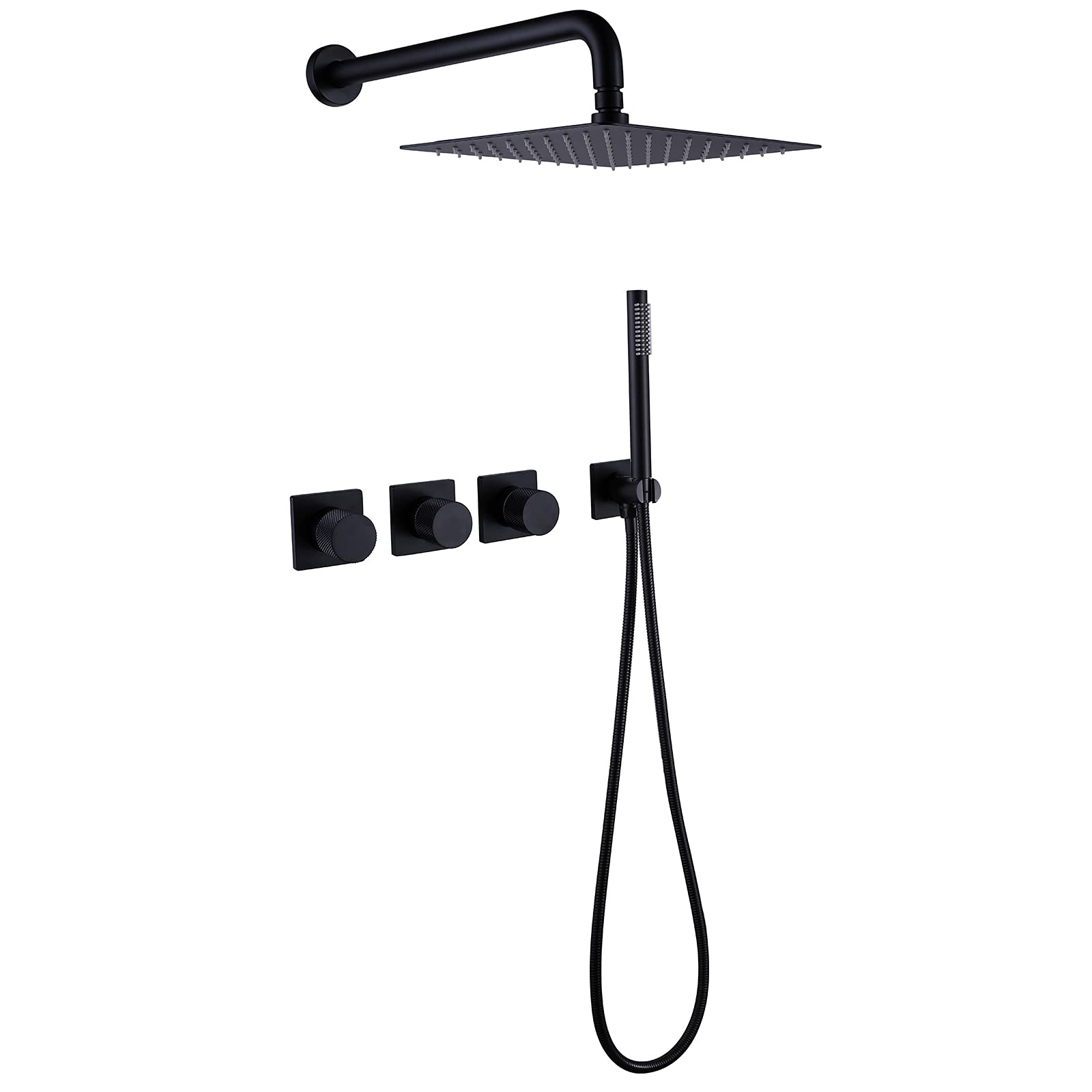 Juego de grifo de ducha negro montado en la pared estilo minimalista con rociador 10"