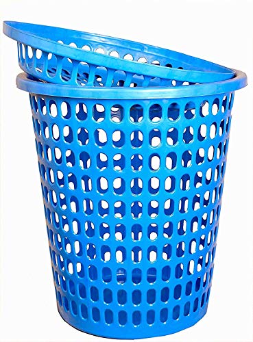 Image of Plastic Laundry Basket With Lid Big Size For Clothes 50 Litre Hamper Bag Dress Storage Toys Organiser Cover Combo With Cap Heavy Duty Round Shape (1 Pcs, Blue)