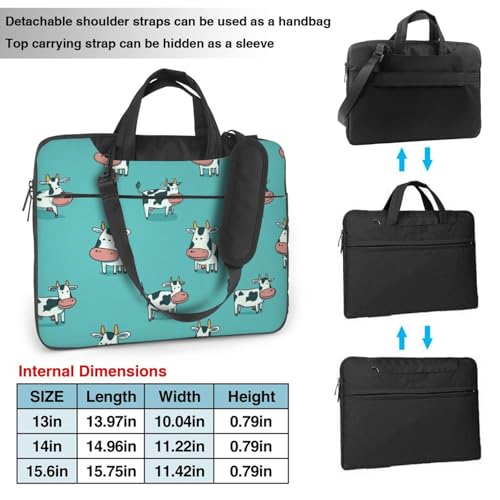 Cartoon Cow Turquoise Maletín para Laptop 14 pulgadas miniatura 3