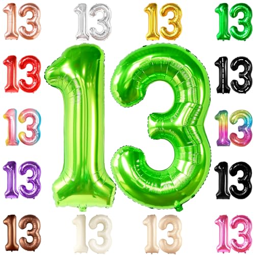 KatchOn, Light Green 13 Balloon Numbers - Big 40 Inch | Lime Green 13 Balloon Number | 13th Birthday Decorations for Boys | 13 Big Balloon, Happy 13th Birthday Balloons Green | Green Party Decorations