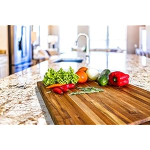 Teak Wood 24 x 18 Large Cutting Board, Thick Chopping Board with Grip Handles – Reversible Teak Edge Grain Wood, Suitable for Vegetables, Meat, and Organic Produce Sustainable – Knife Friendly