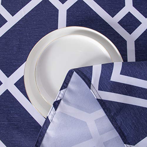 LUSHVIDA Moroccan Rectangle Table Cloth – Washable Water Resistance Microfiber Moroccan Tablecloth Decorative Table Cover for Picnic Banquet Party Kitchen Dining Room, 150 GSM (60 x 84 Inch, Navy